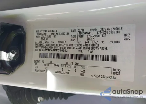 2019 Ford F-150 King Ranch z USA, uszkodzony, nr VIN 1FTEW1E48KFC10593